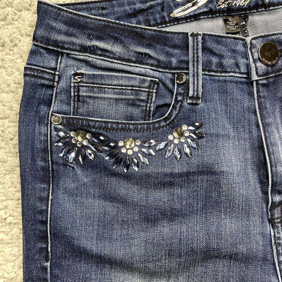 7 For All Mankind Jeans Womens Size 6 Mid Rise Skinny Rhinestone Stretch Blue - Picture 3 of 10